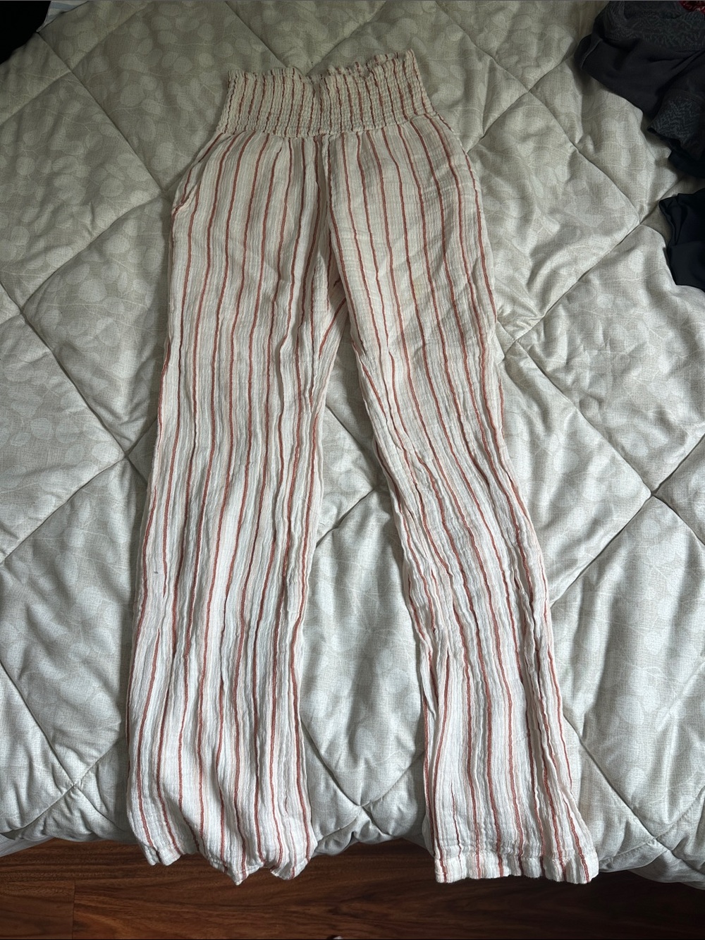Billabong Cream Wide-Leg Pants with Rust Stripes